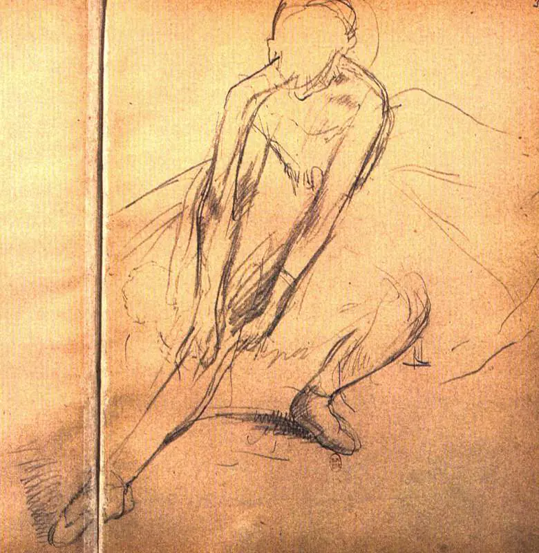 Edgar Degas — Táncosnő a harisnyáját igazítva festményreprodukció